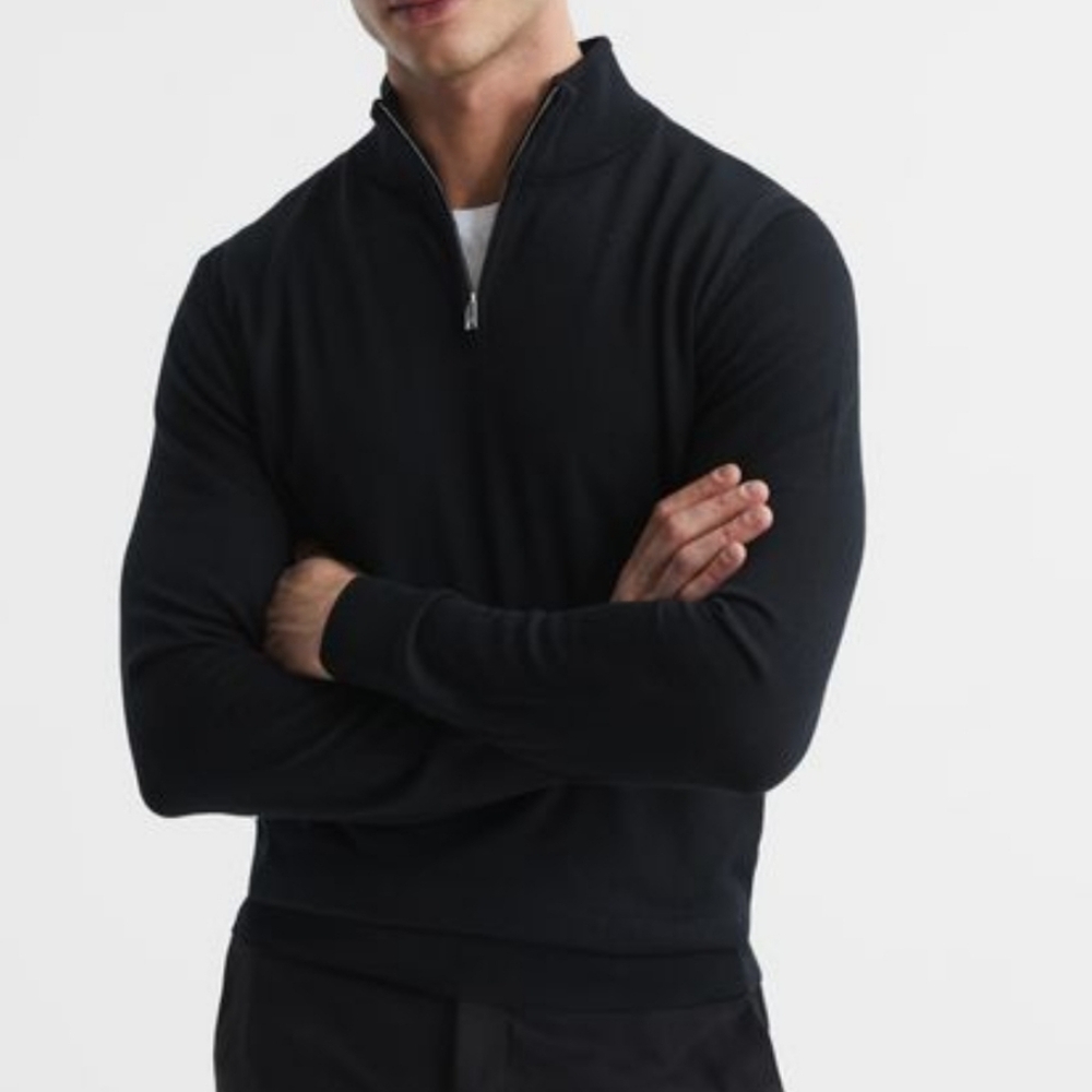 🖤BUY 2 GET 1 FREE  REISS BLACKHALL MERINO WOOL HALF ZIP FUNNEL NECK JUMPER